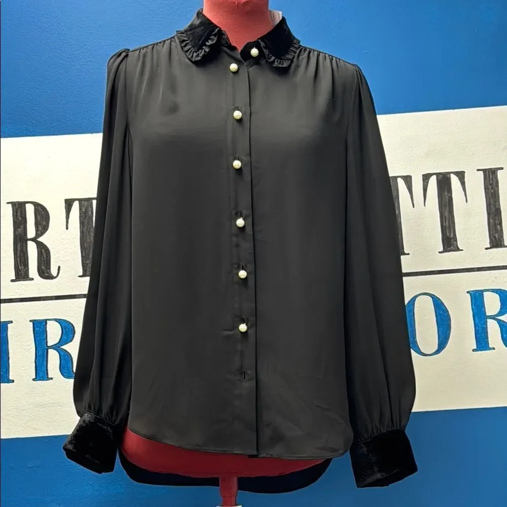 Kate Spade Black Blouse with Bishop Sleeves and Peter Pan Collar